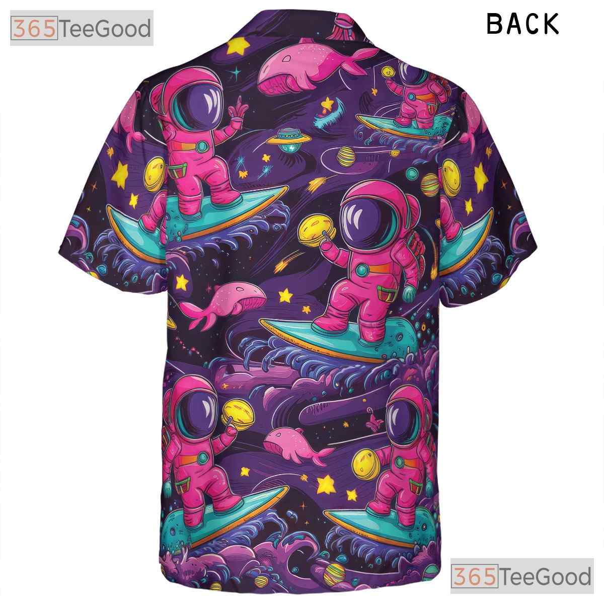 Adult Vintage Space Hawaiian Tee - Astronaut Surf Planets Sci-Fi Style Shirt