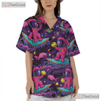 Adult Vintage Space Hawaiian Tee - Astronaut Surf Planets Sci-Fi Style Shirt