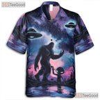 Alien Bigfoot UFO Hawaiian Shirt - Unisex Galaxy Sci-Fi Sasquatch Look