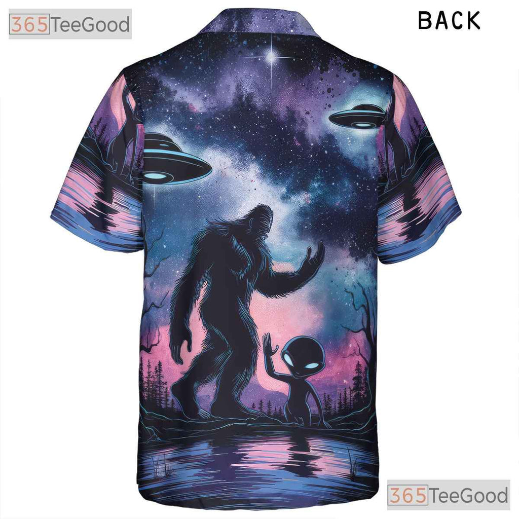 Alien Bigfoot UFO Hawaiian Shirt - Unisex Galaxy Sci-Fi Sasquatch Look