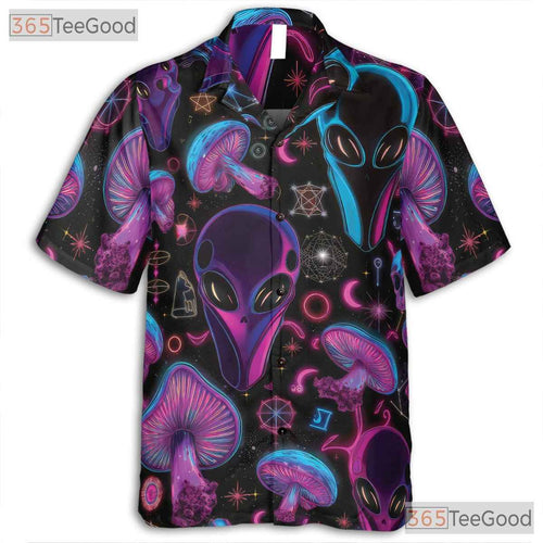 Alien Mushroom Trippy Tropical Hawaiian Shirt Unisex Festival Getaway Top