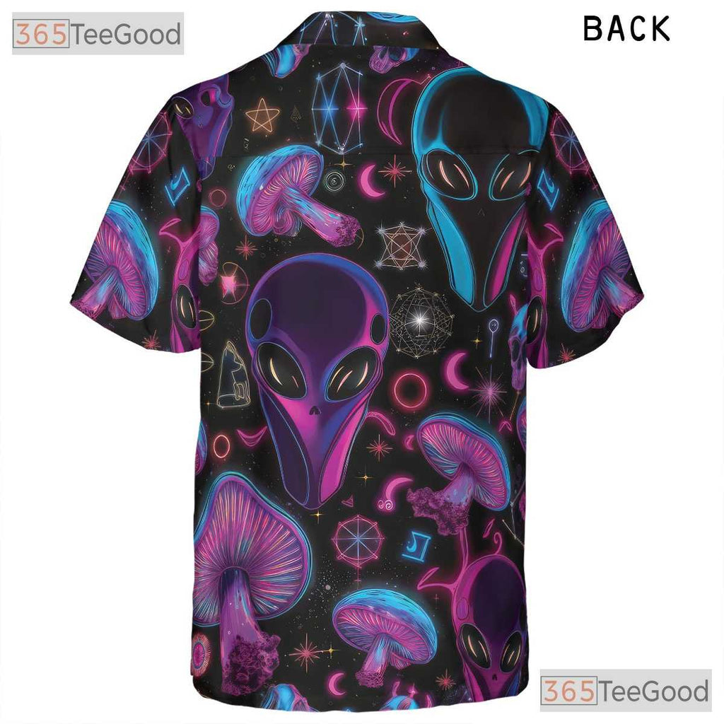 Alien Mushroom Trippy Tropical Hawaiian Shirt Unisex Festival Getaway Top