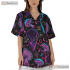 Alien Mushroom Trippy Tropical Hawaiian Shirt Unisex Festival Getaway Top