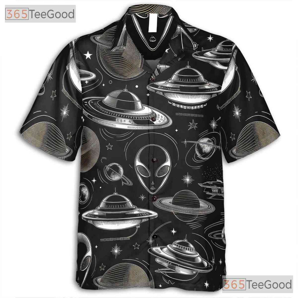 Alien UFO Retro Sci-Fi Spaceship Hawaiian Tee Unisex Men Women Beach Vacation