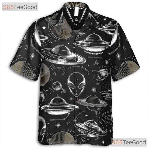 Alien UFO Retro Sci-Fi Spaceship Hawaiian Tee Unisex Men Women Beach Vacation