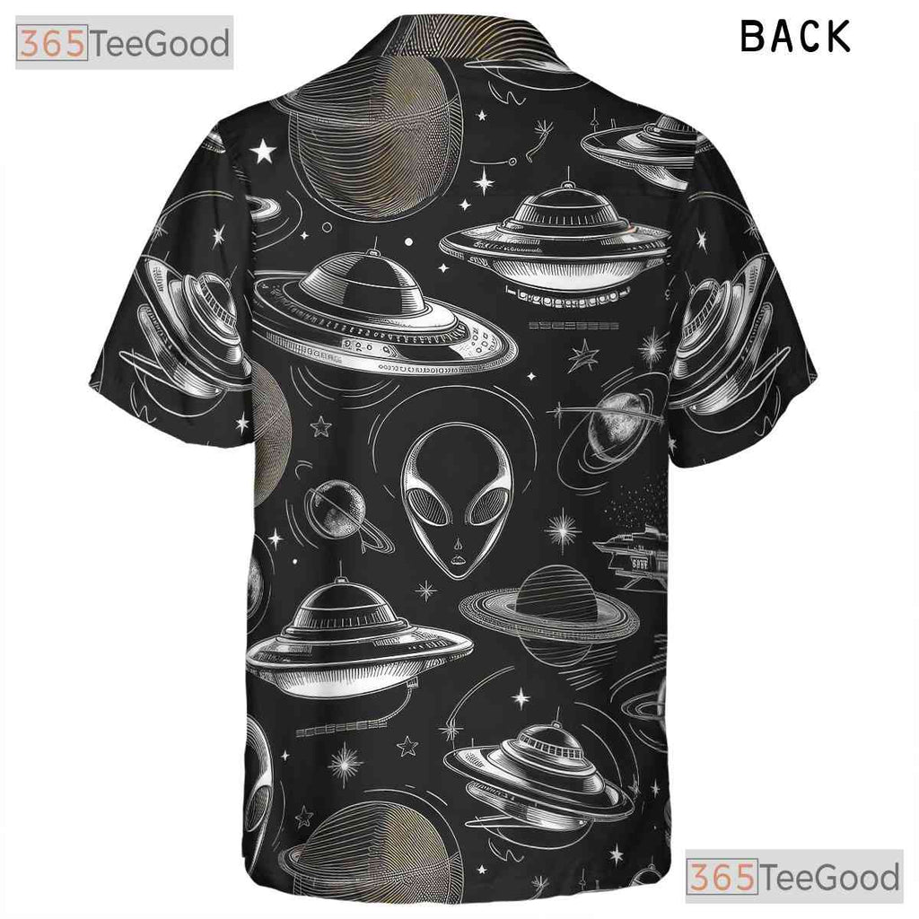 Alien UFO Retro Sci-Fi Spaceship Hawaiian Tee Unisex Men Women Beach Vacation