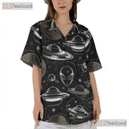 Alien UFO Retro Sci-Fi Spaceship Hawaiian Tee Unisex Men Women Beach Vacation