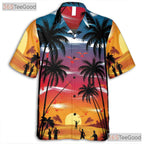 Aloha Sunset Palm Hawaiian Shirt - Unisex Tropical Beach Luau Party Tee