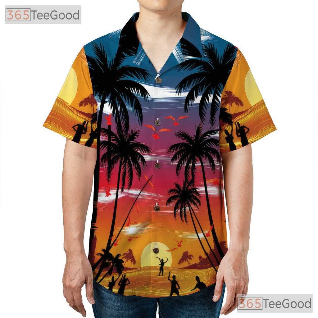 Aloha Sunset Palm Hawaiian Shirt - Unisex Tropical Beach Luau Party Tee