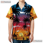 Aloha Sunset Palm Hawaiian Shirt - Unisex Tropical Beach Luau Party Tee