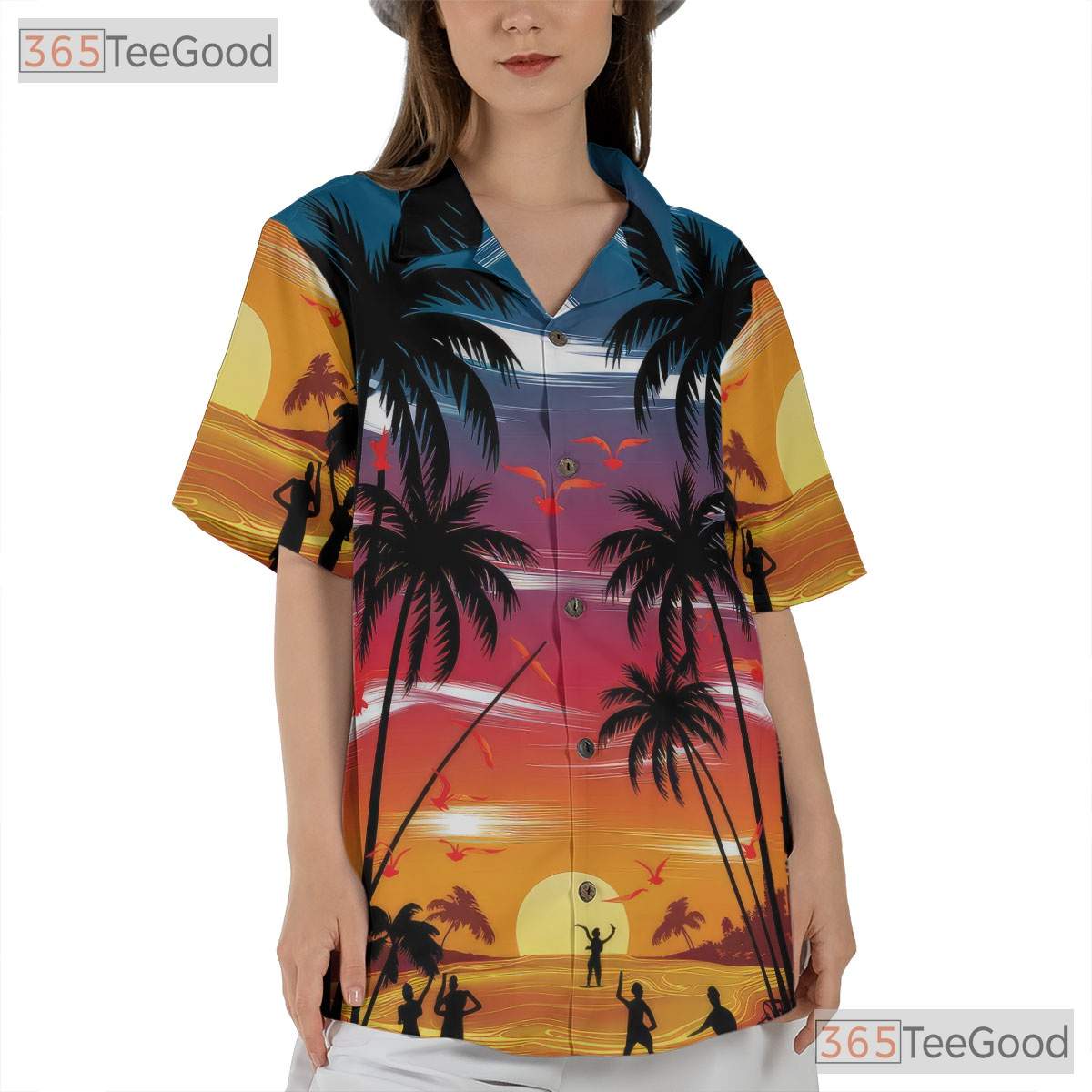 Aloha Sunset Palm Hawaiian Shirt - Unisex Tropical Beach Luau Party Tee