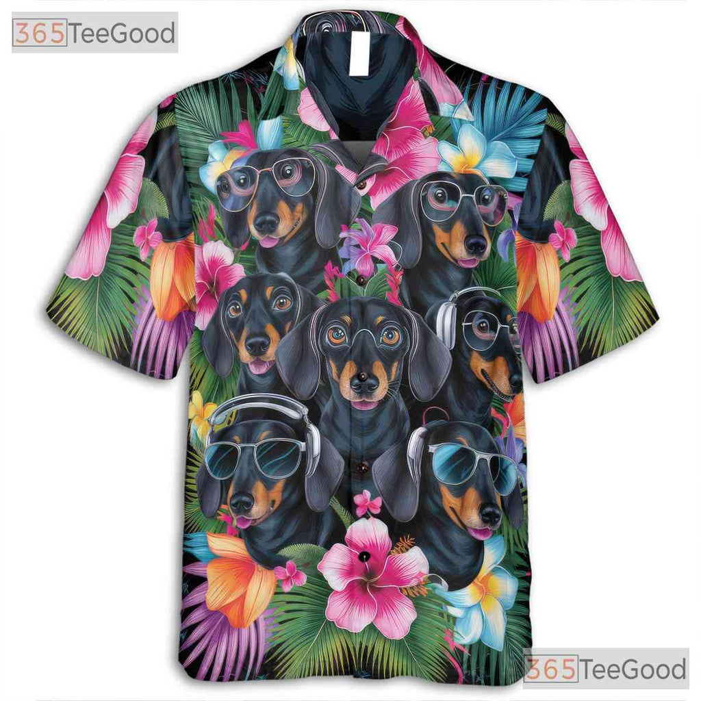 Aloha Vibe Tropical Flowers Dachshund Hawaiian Shirt Men Women Beach Outfit