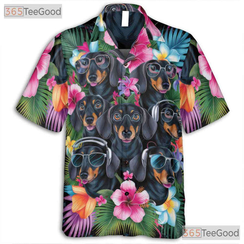 Aloha Vibe Tropical Flowers Dachshund Hawaiian Shirt Men Women Beach Outfit