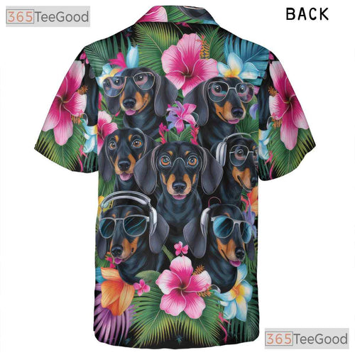 Aloha Vibe Tropical Flowers Dachshund Hawaiian Shirt Men Women Beach Outfit