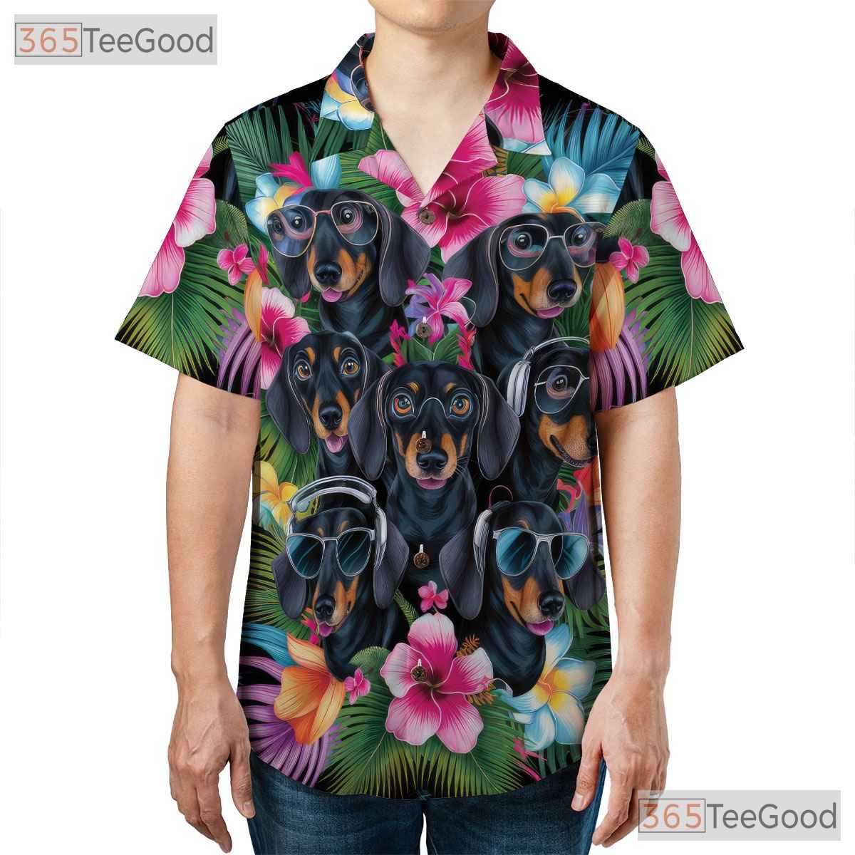 Aloha Vibe Tropical Flowers Dachshund Hawaiian Shirt Men Women Beach Outfit