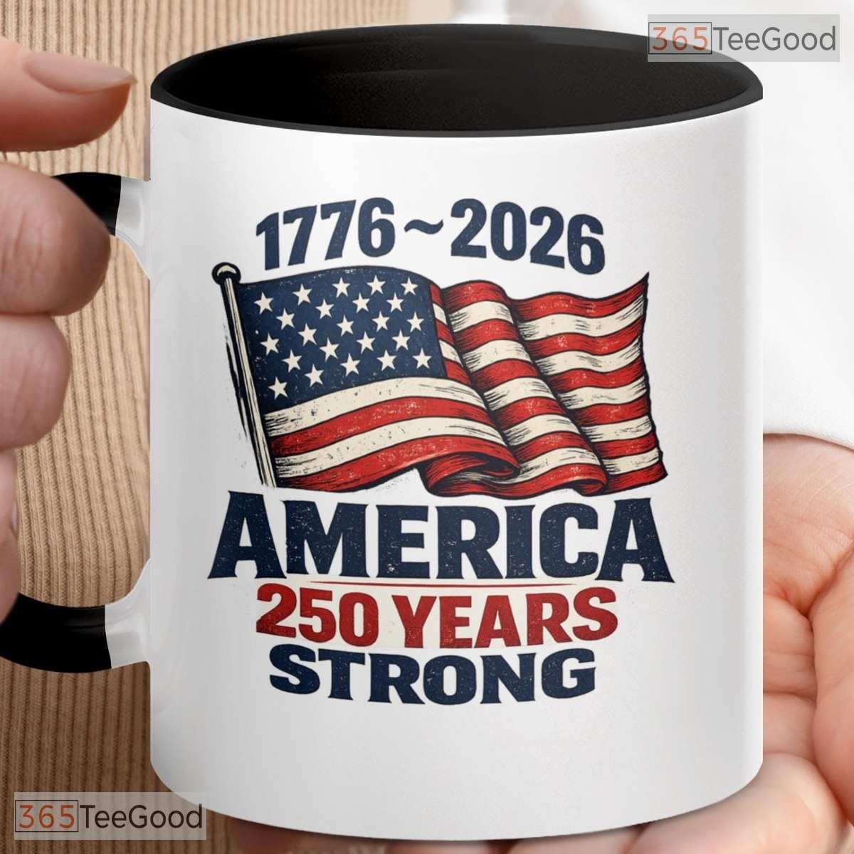 America 250 Years Strong Mug - Patriotic American Flag 1776-2026 Ceramic Accent Mug