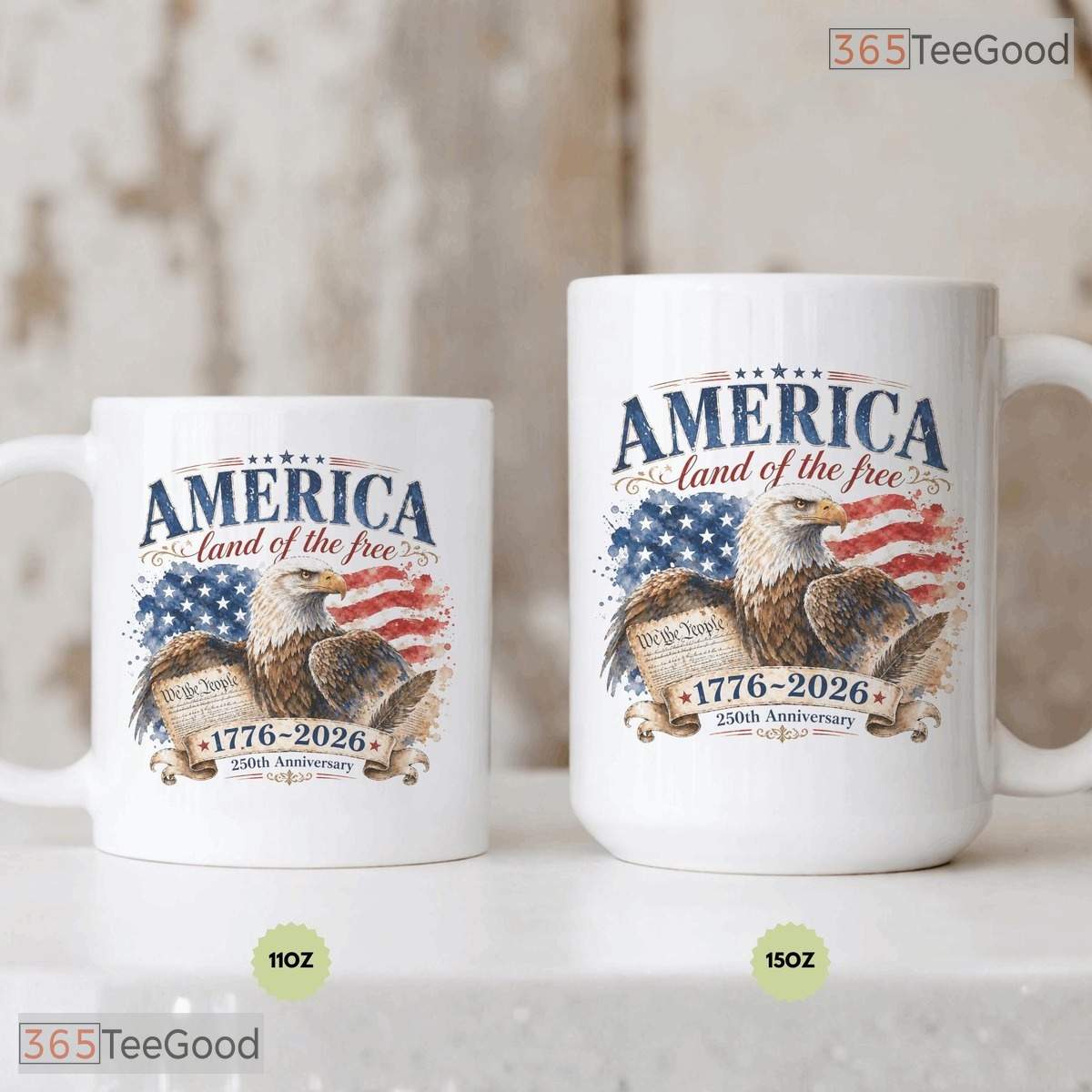 USA Land Of The Free America 250th Anniversary Patriotic Military Mom Ceramic Accent Mug