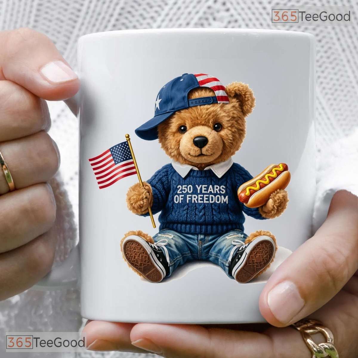 America 250th Anniversary Mug - Patriotic Teddy Bear 250 Years Freedom Ceramic Mug