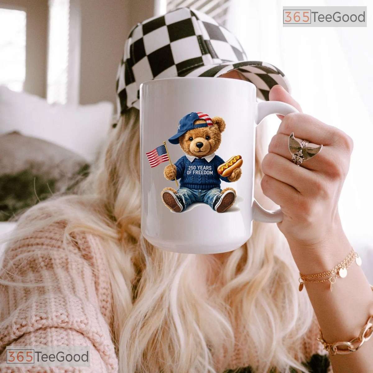 America 250th Anniversary Mug - Patriotic Teddy Bear 250 Years Freedom Ceramic Mug