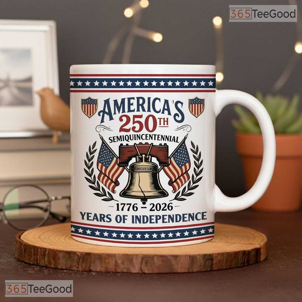 America 250th Anniversary Mug - Patriotic Liberty Bell Semiquincentennial Accent Ceramic Mug
