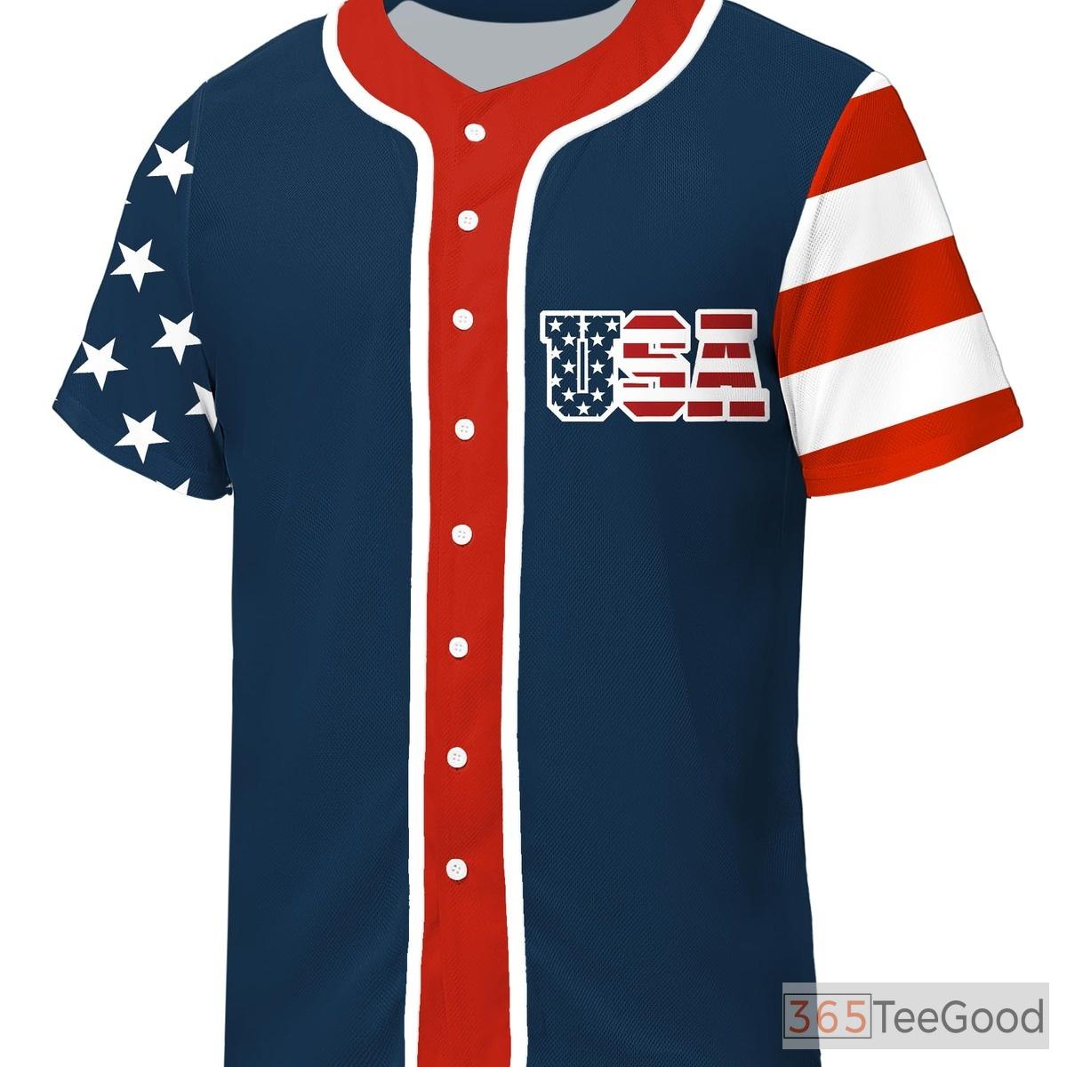 American Flag Baseball Jersey Tee for Men & Women - Patriotic USA Style