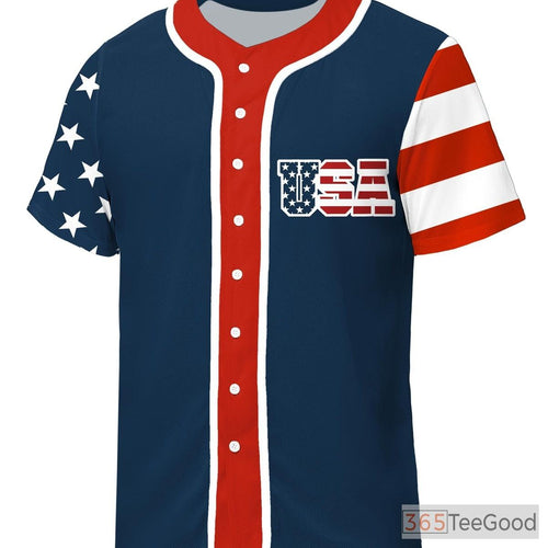American Flag Baseball Jersey Tee for Men & Women - Patriotic USA Style