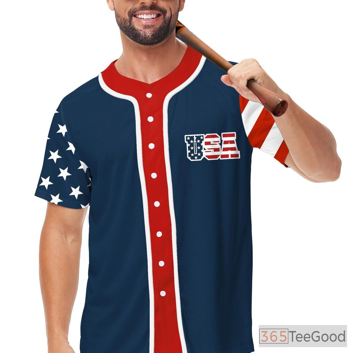 American Flag Baseball Jersey Tee for Men & Women - Patriotic USA Style