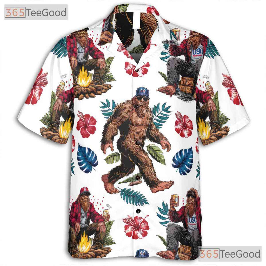American Flag Bigfoot Beer Patriotic Hawaiian Shirt Unisex Summer Beach Party Top