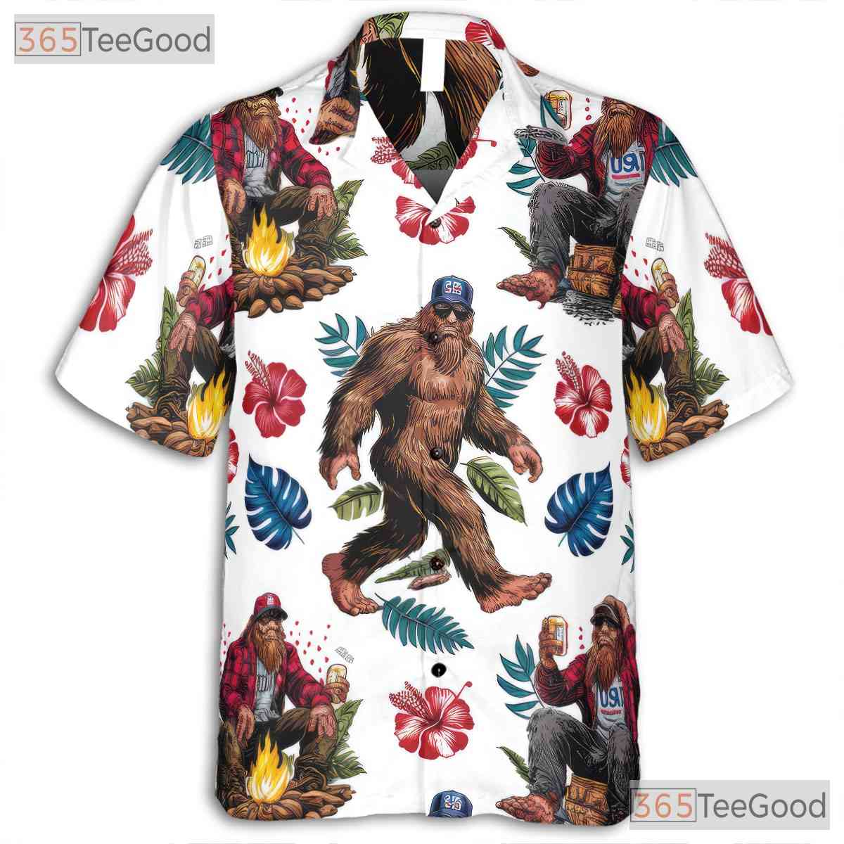American Flag Bigfoot Beer Patriotic Hawaiian Shirt Unisex Summer Beach Party Top