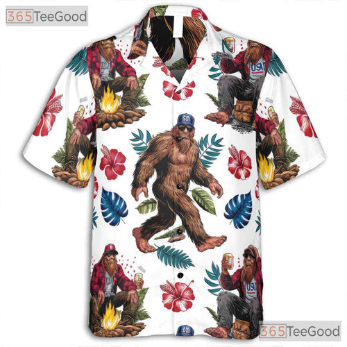 American Flag Bigfoot Beer Patriotic Hawaiian Shirt Unisex Summer Beach Party Top