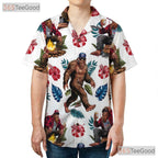 American Flag Bigfoot Beer Patriotic Hawaiian Shirt Unisex Summer Beach Party Top
