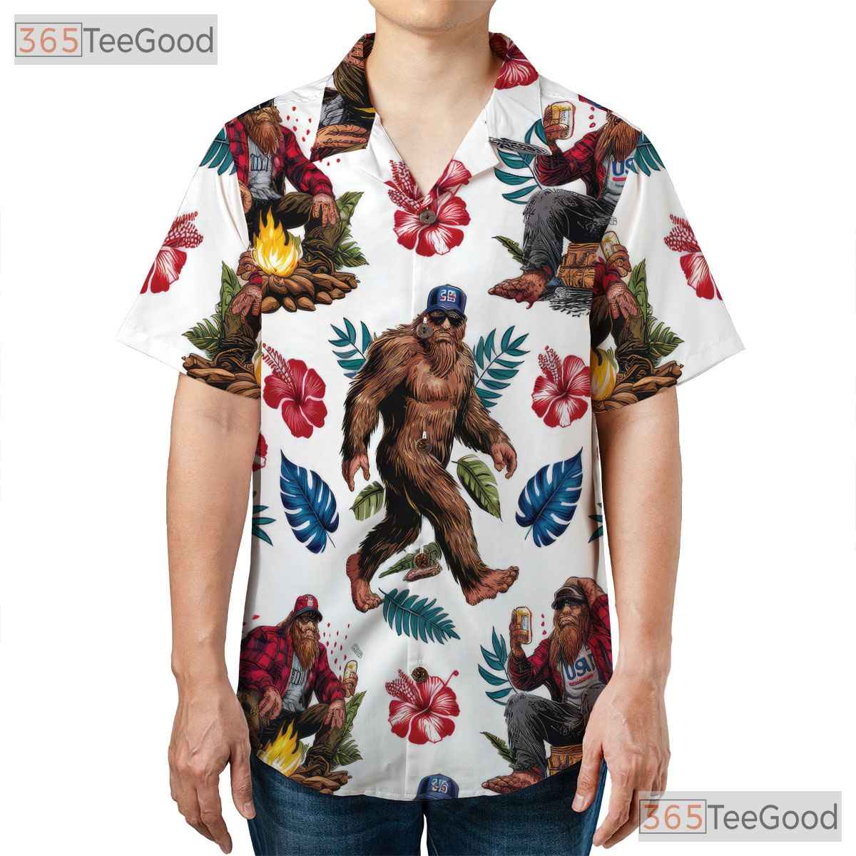 American Flag Bigfoot Beer Patriotic Hawaiian Shirt Unisex Summer Beach Party Top