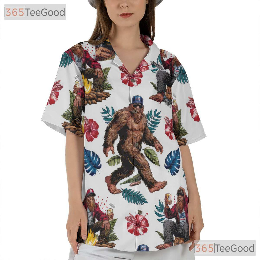 American Flag Bigfoot Beer Patriotic Hawaiian Shirt Unisex Summer Beach Party Top