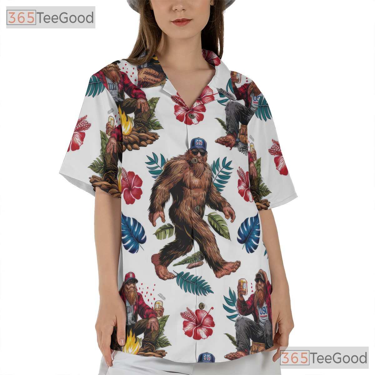 American Flag Bigfoot Beer Patriotic Hawaiian Shirt Unisex Summer Beach Party Top