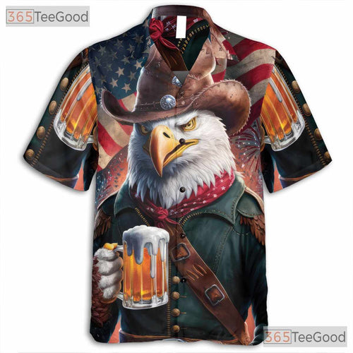 American Flag Cowboy Eagle Fireworks USA Hawaiian Tee Unisex Patriotic Top