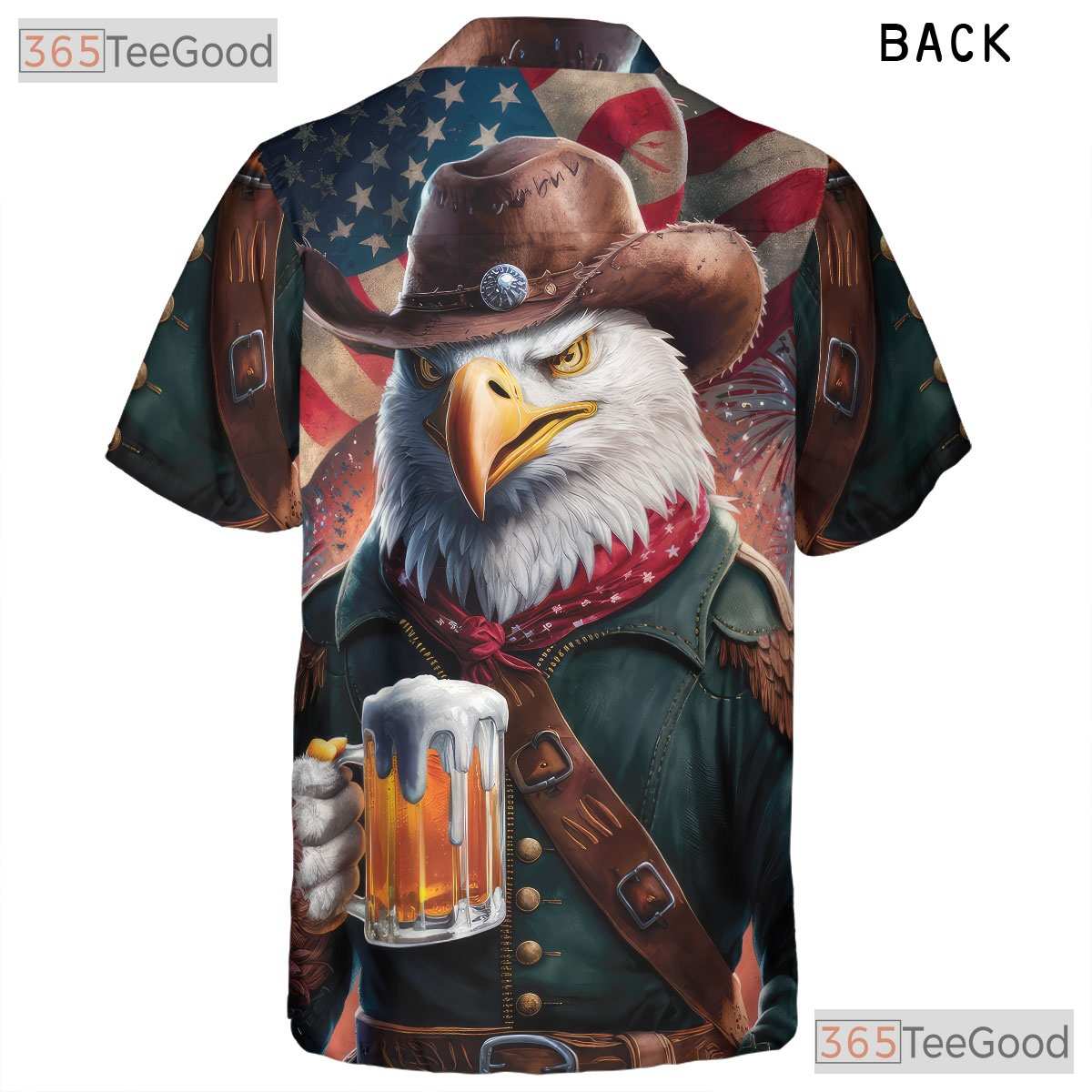 American Flag Cowboy Eagle Fireworks USA Hawaiian Tee Unisex Patriotic Top