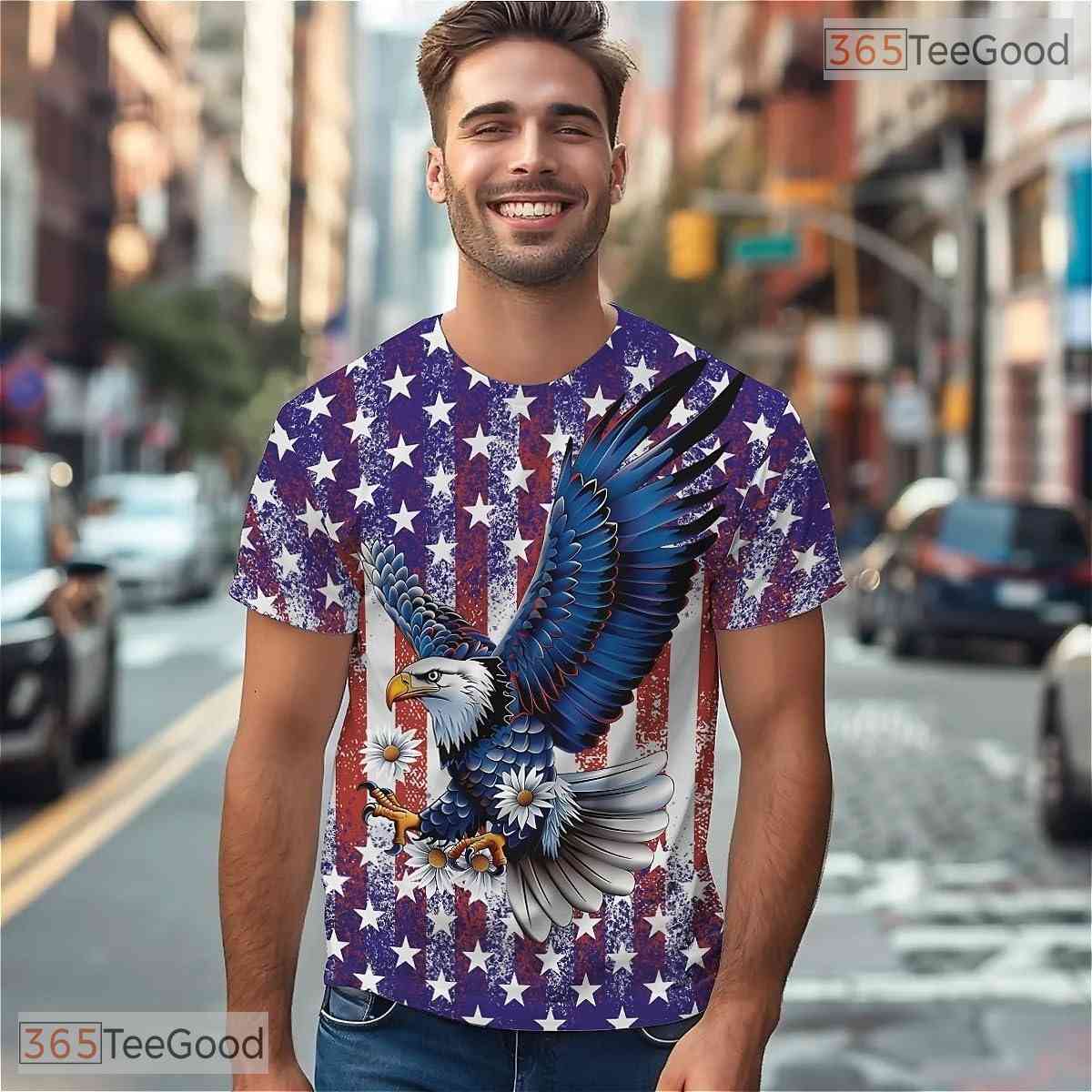 Patriotic American Flag Eagle 3D Graphic Printed Casual Unisex Tee Shirt Styles