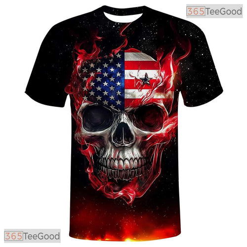 American Flag Skull Eagle 3D Graphic Printed Casual Short Sleeve Unisex T-Shirt Tops