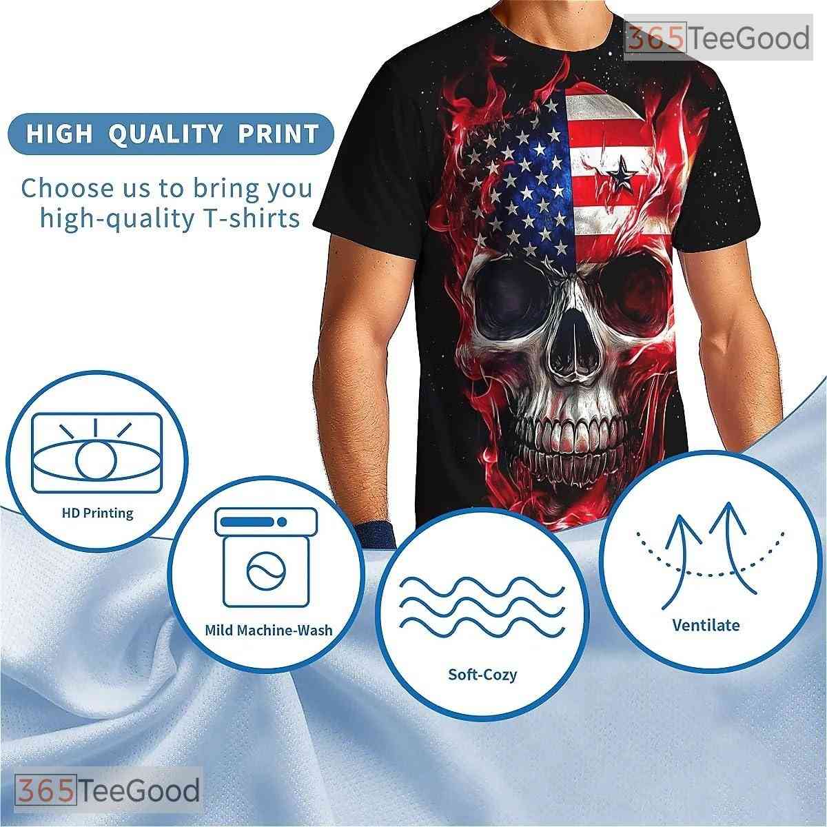 American Flag Skull Eagle 3D Graphic Printed Casual Short Sleeve Unisex T-Shirt Tops