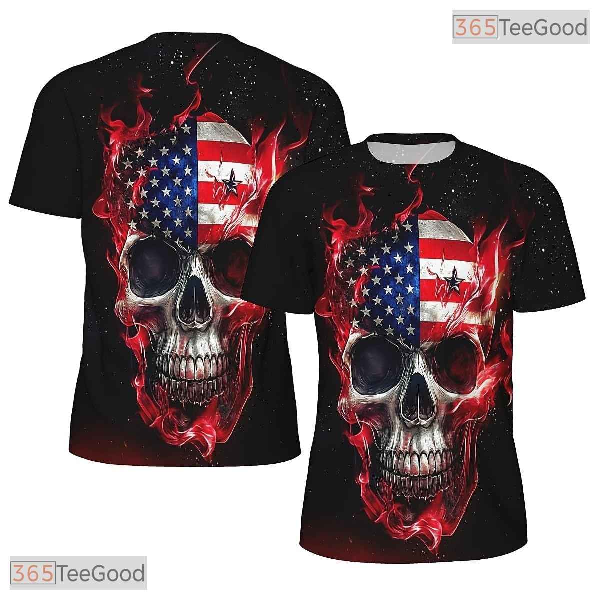 American Flag Skull Eagle 3D Graphic Printed Casual Short Sleeve Unisex T-Shirt Tops