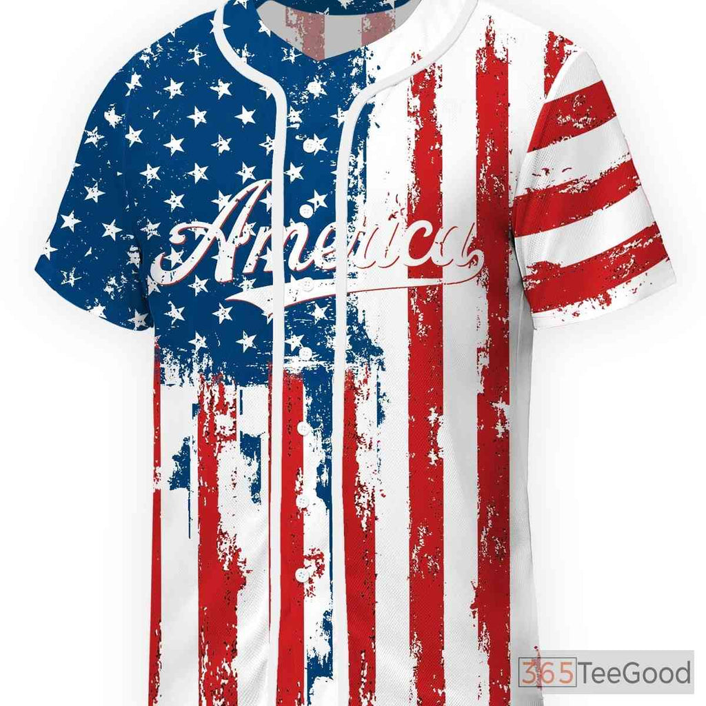 American Flag Stars & Stripes Baseball Jersey for Men & Women - 4th of July Style