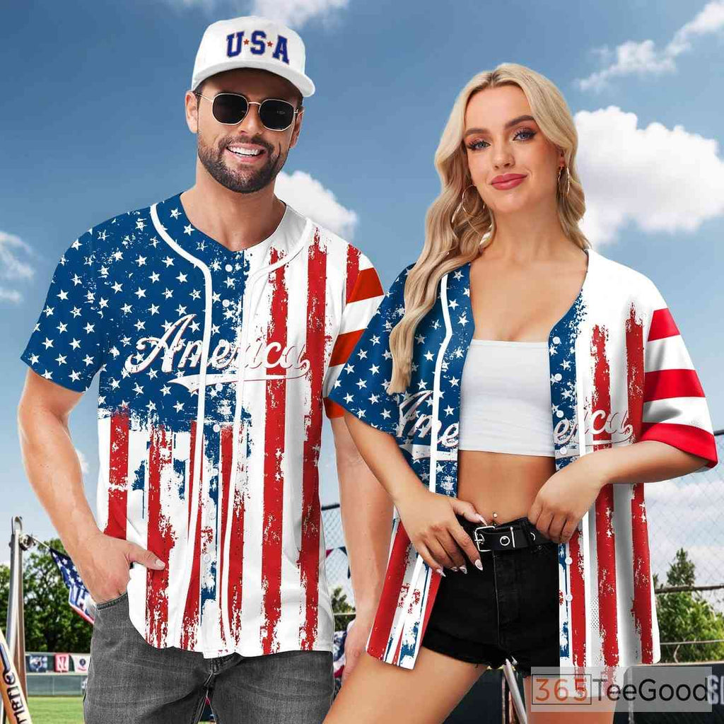 American Flag Stars & Stripes Baseball Jersey for Men & Women - 4th of July Style