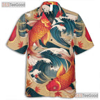 Asian Inspired Koi Fish Hawaiian Tee - Women's Japanese Wave Print Shirt