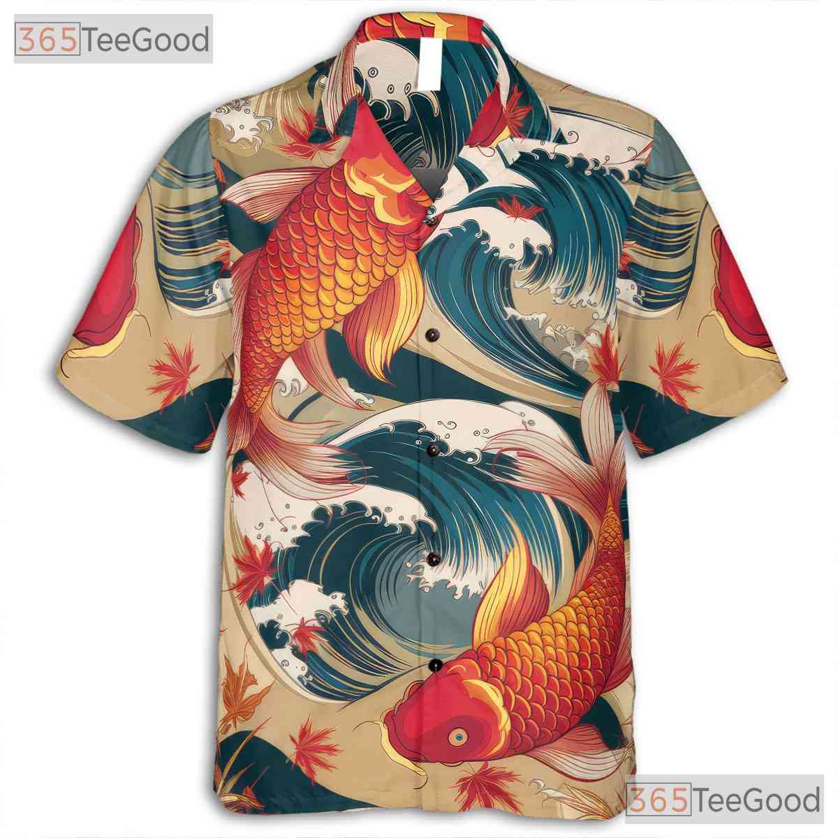 Asian Inspired Koi Fish Hawaiian Tee - Women's Japanese Wave Print Shirt