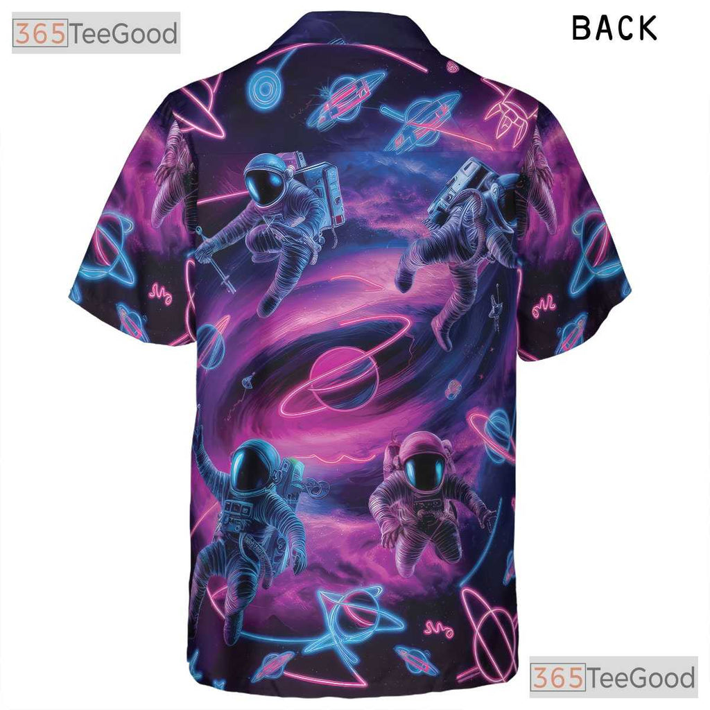 Astronaut Space Hawaiian Shirt - Unisex Neon Galaxy Sci-Fi Vaporwave Tee