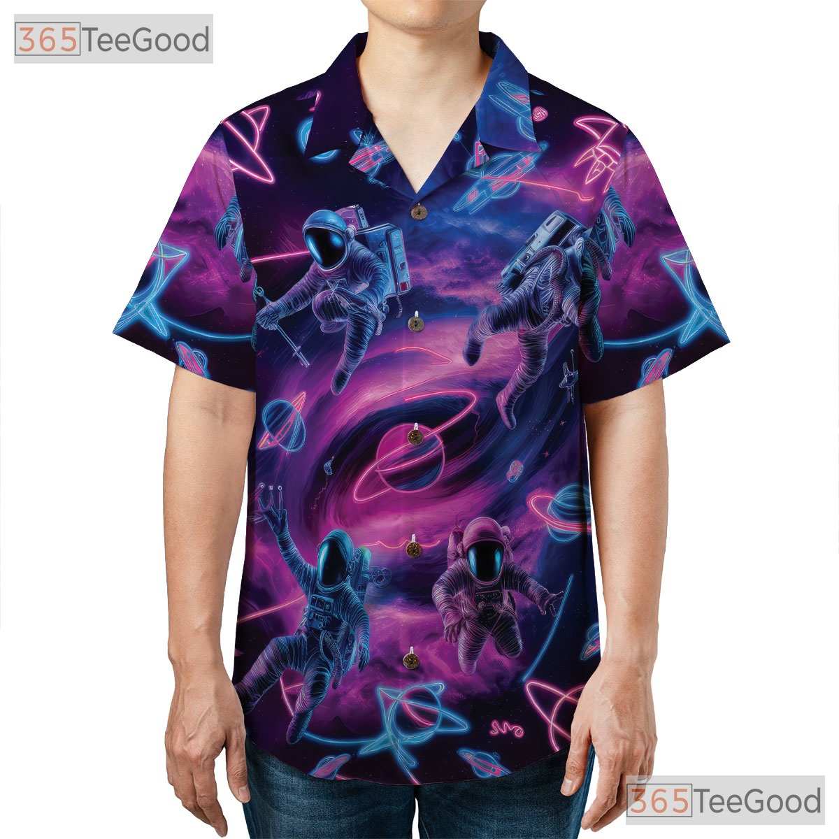 Astronaut Space Hawaiian Shirt - Unisex Neon Galaxy Sci-Fi Vaporwave Tee