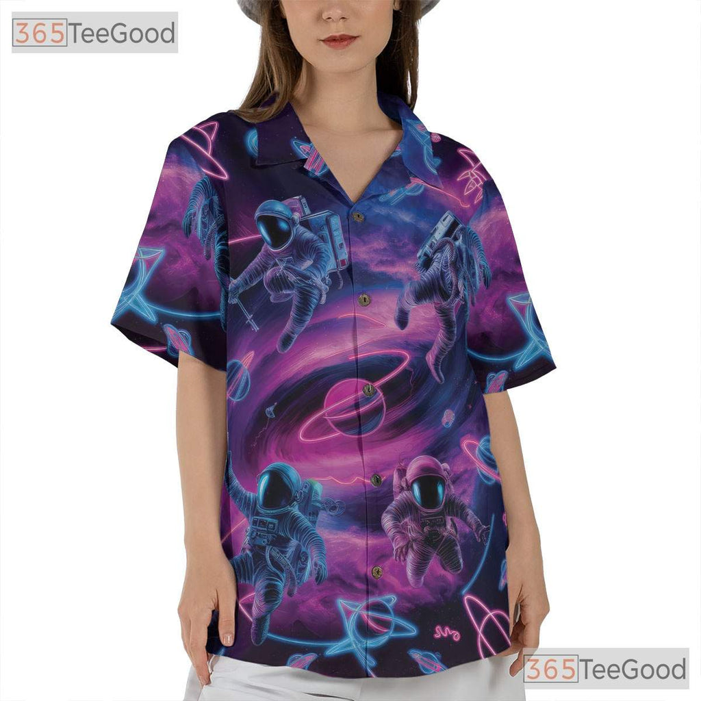 Astronaut Space Hawaiian Shirt - Unisex Neon Galaxy Sci-Fi Vaporwave Tee