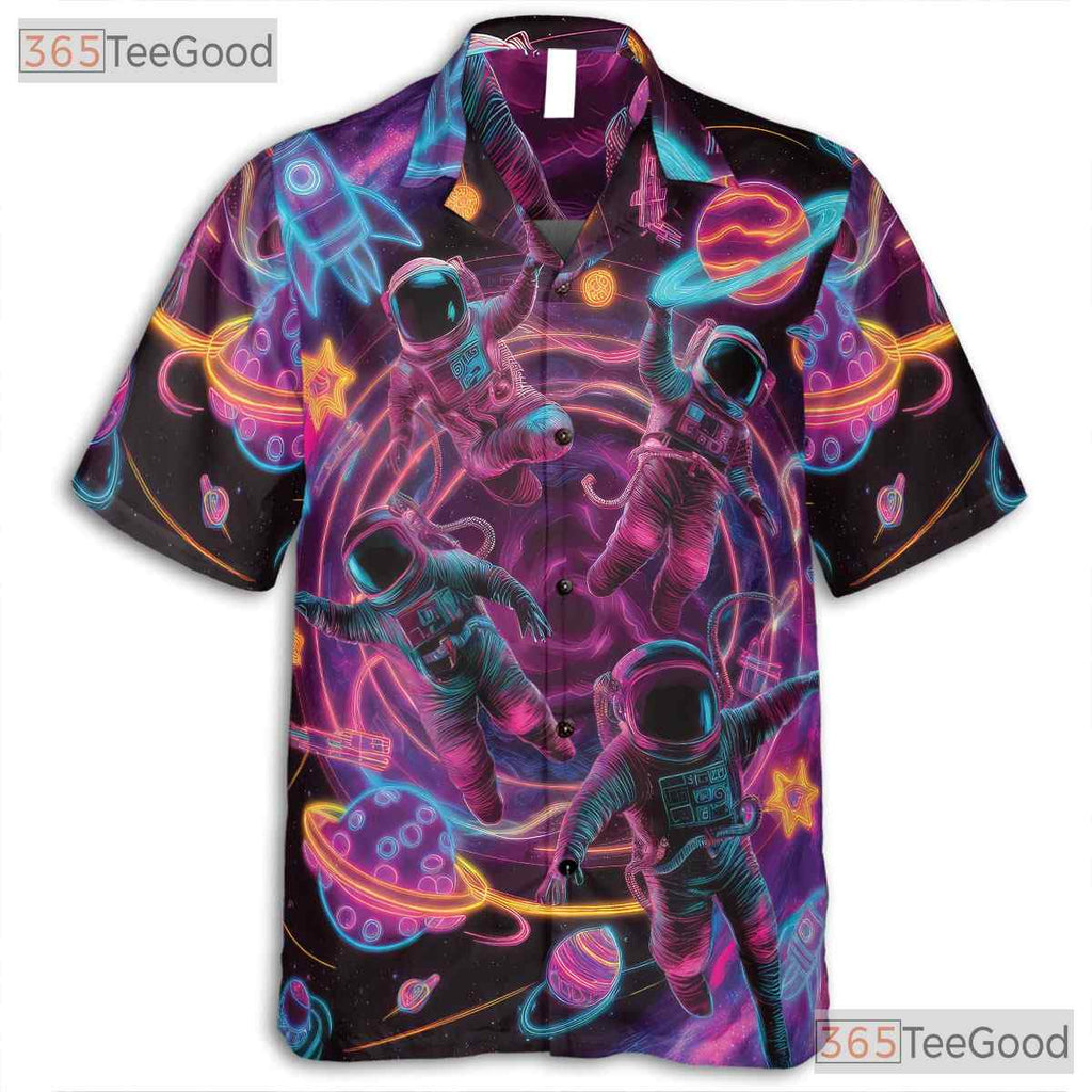 Astronaut Space Hawaiian Shirt - Unisex Neon Vaporwave Galaxy Retro Tee