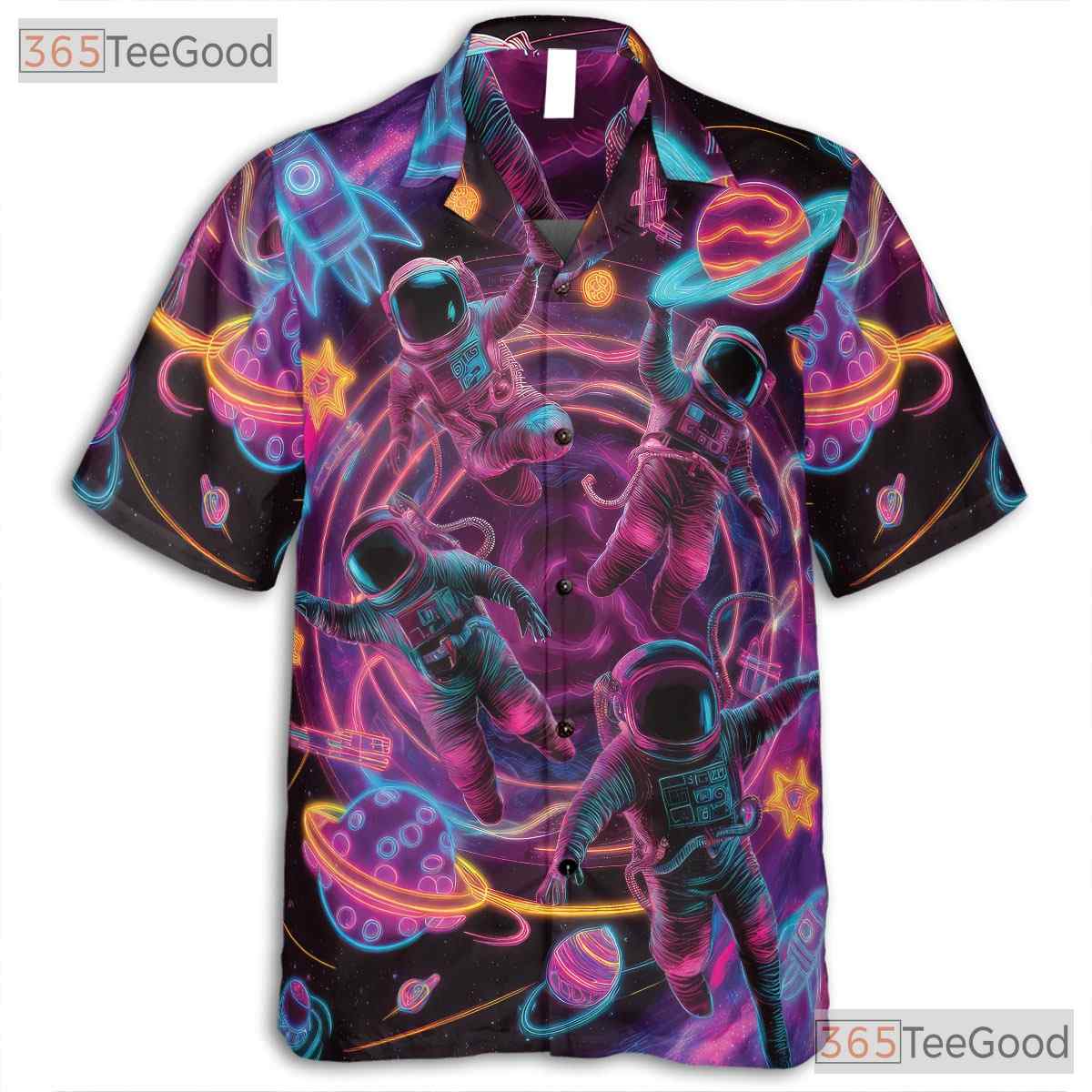 Astronaut Space Hawaiian Shirt - Unisex Neon Vaporwave Galaxy Retro Tee
