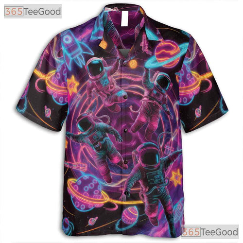 Astronaut Space Hawaiian Shirt - Unisex Neon Vaporwave Galaxy Retro Tee